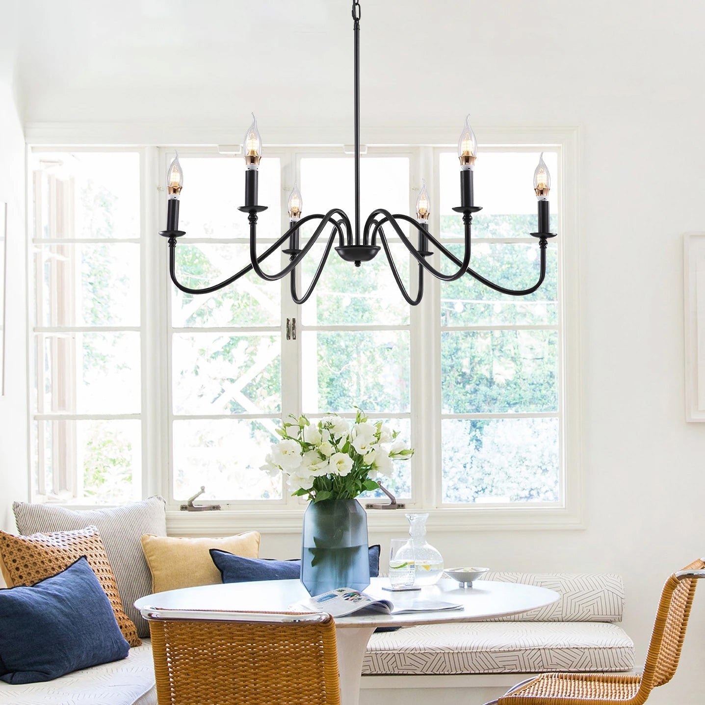 Modern Farmhouse Black Metal Candle Chandelier