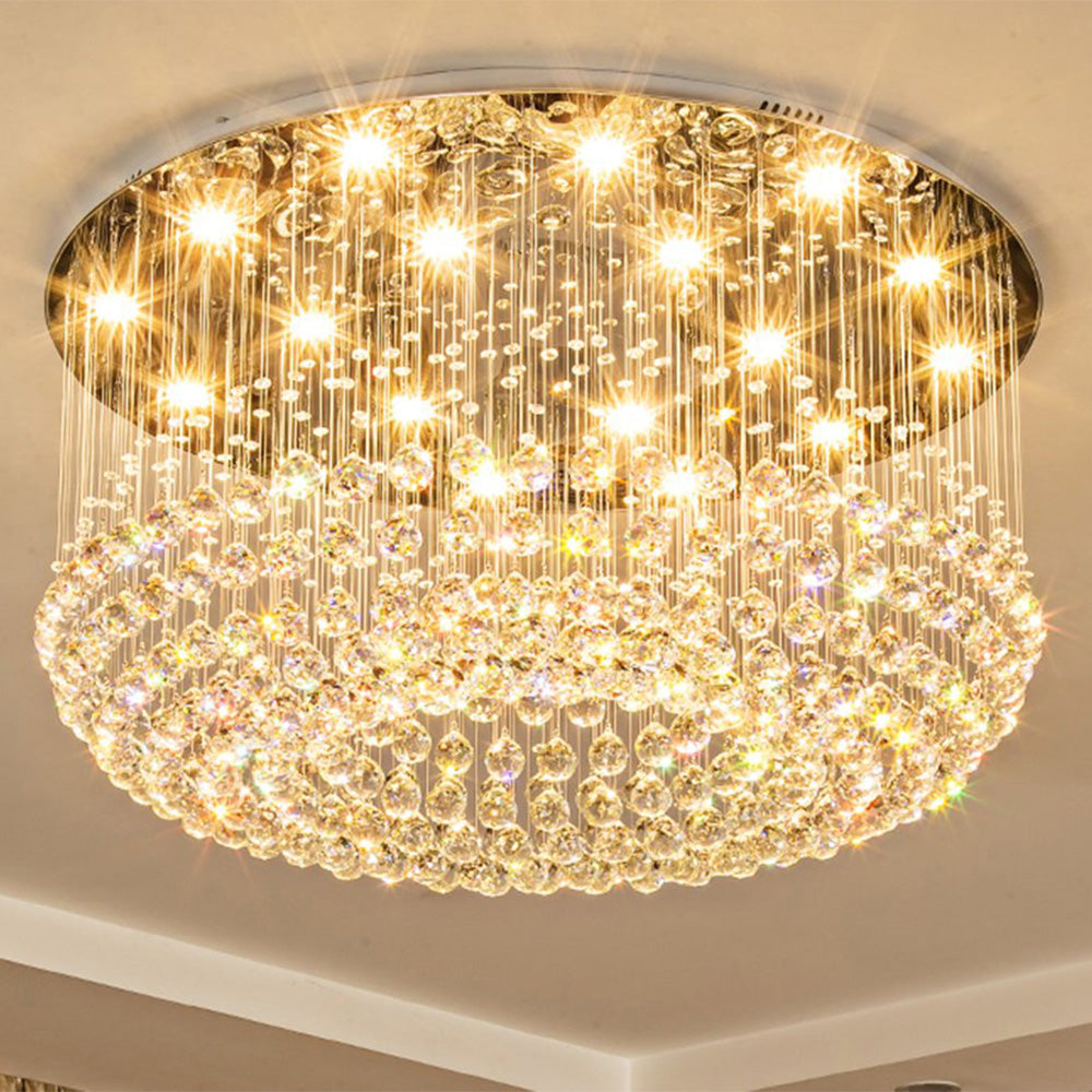 Petal Shape Raindrop Crystal Chandelier with Round Base with light on