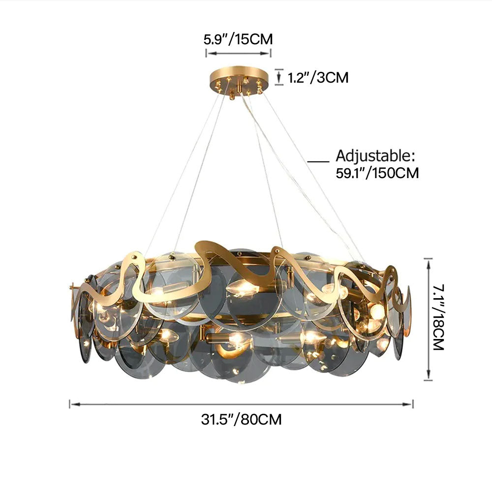 Smokey Gray Glass Chandelier - Size Dimension
