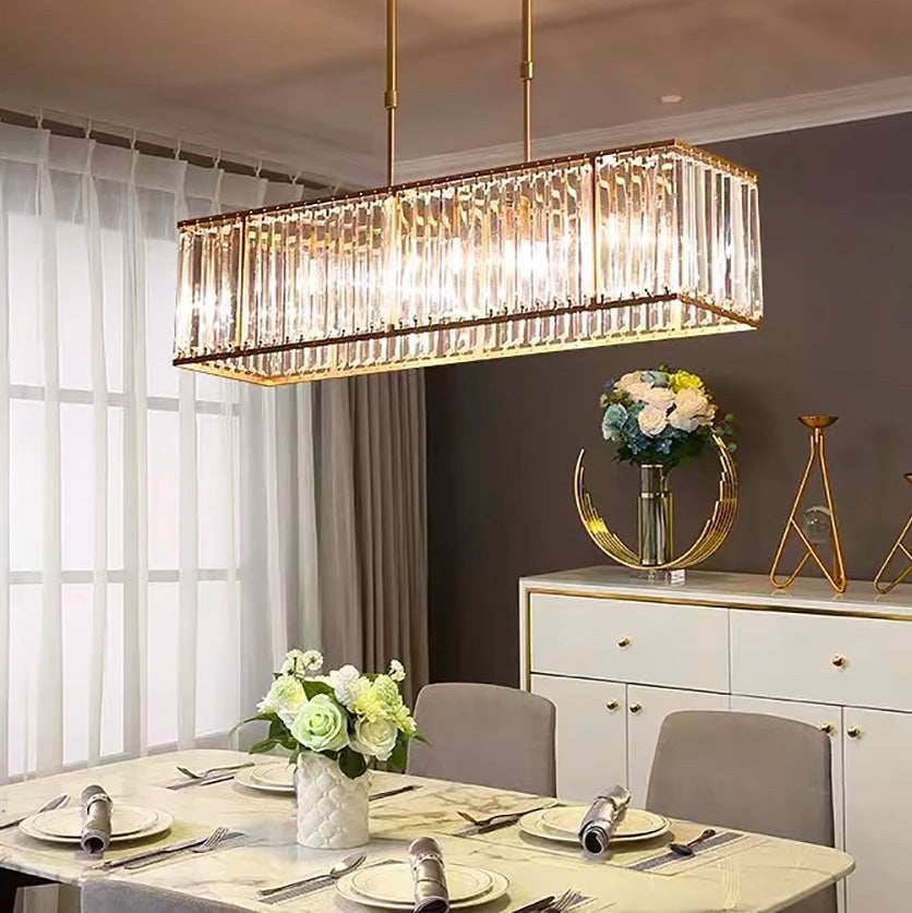 Rectangular Gold Frame Crystal Chandelier - Dining Room | Sofary