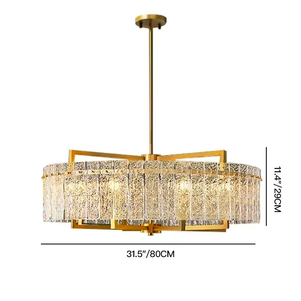 Round Brass Drum Adjustable Chandelier - Size Dimension
