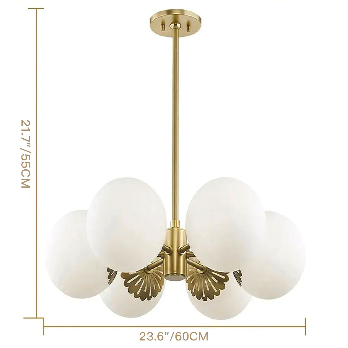 Modern Gold 6-Light White Glass Chandelier----size