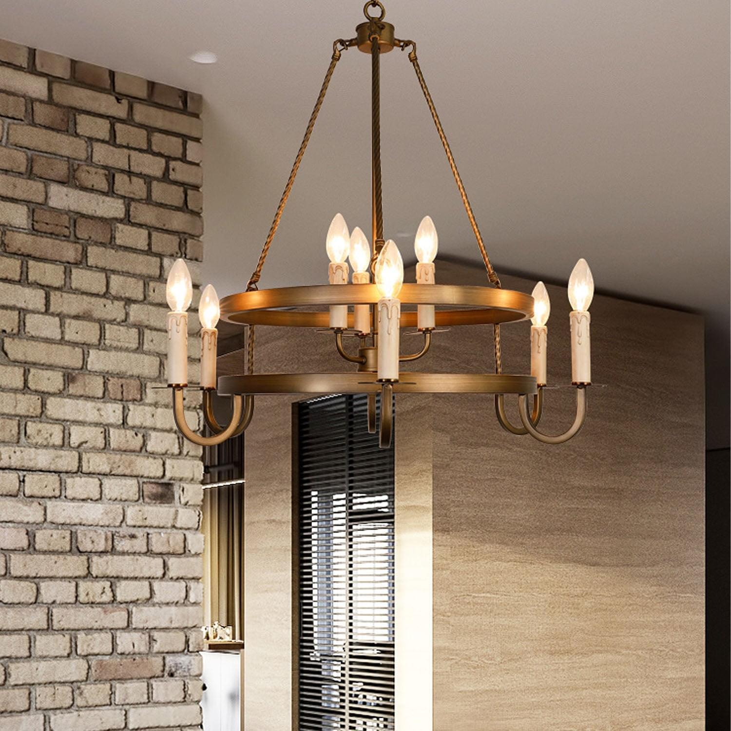 【Open Box - Big Discount】2-Tier Bronze Wagon Wheel Chandelier