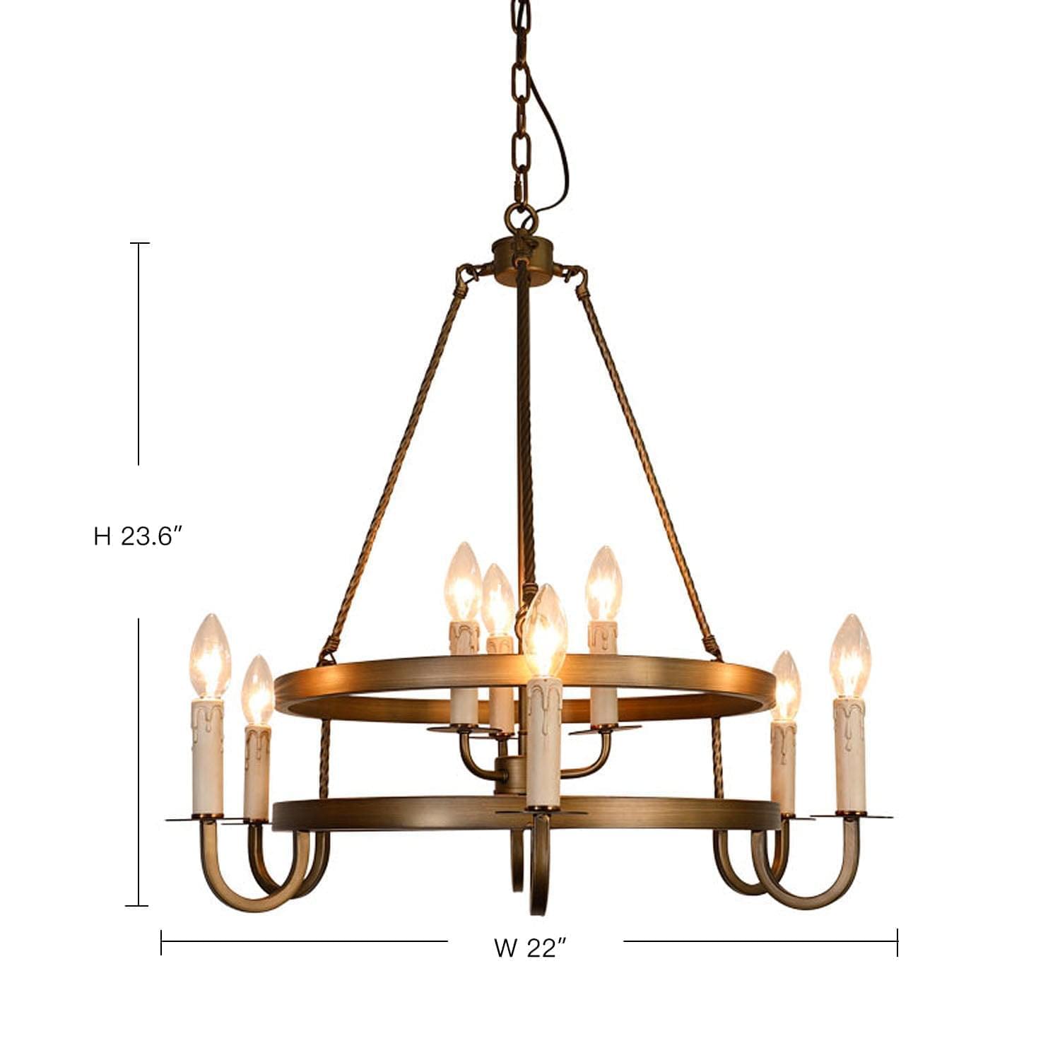 【Open Box - Big Discount】2-Tier Bronze Wagon Wheel Chandelier