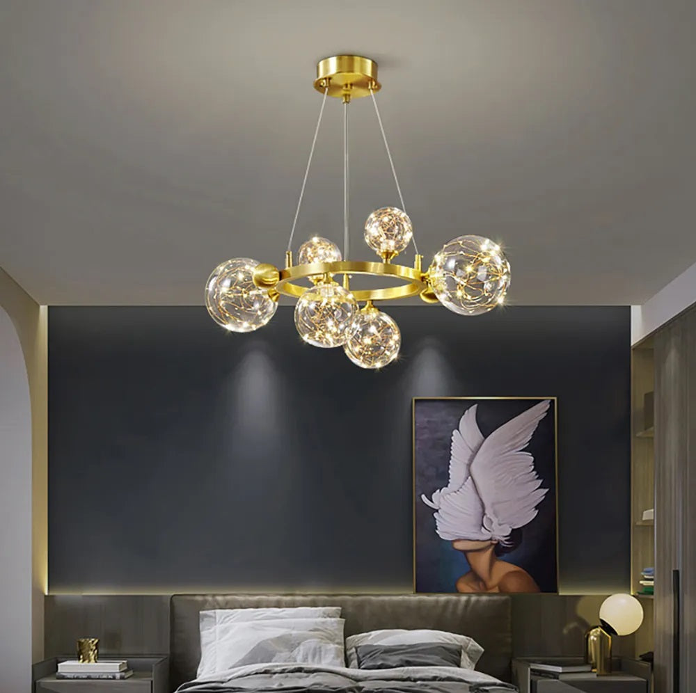 Gold Glass Bubble Adjustable Chandelier - Modern Design - Bedroom