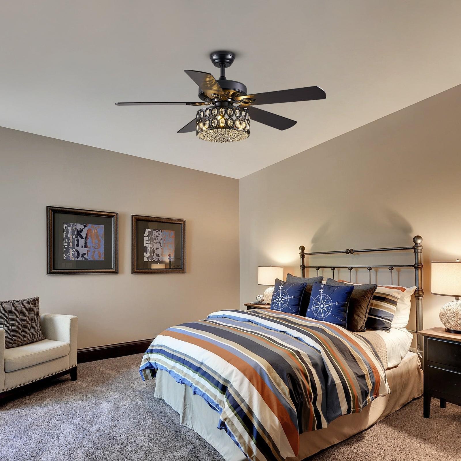 5 - Blade Drum Oval Crystal Ceiling Fan with Remote Control