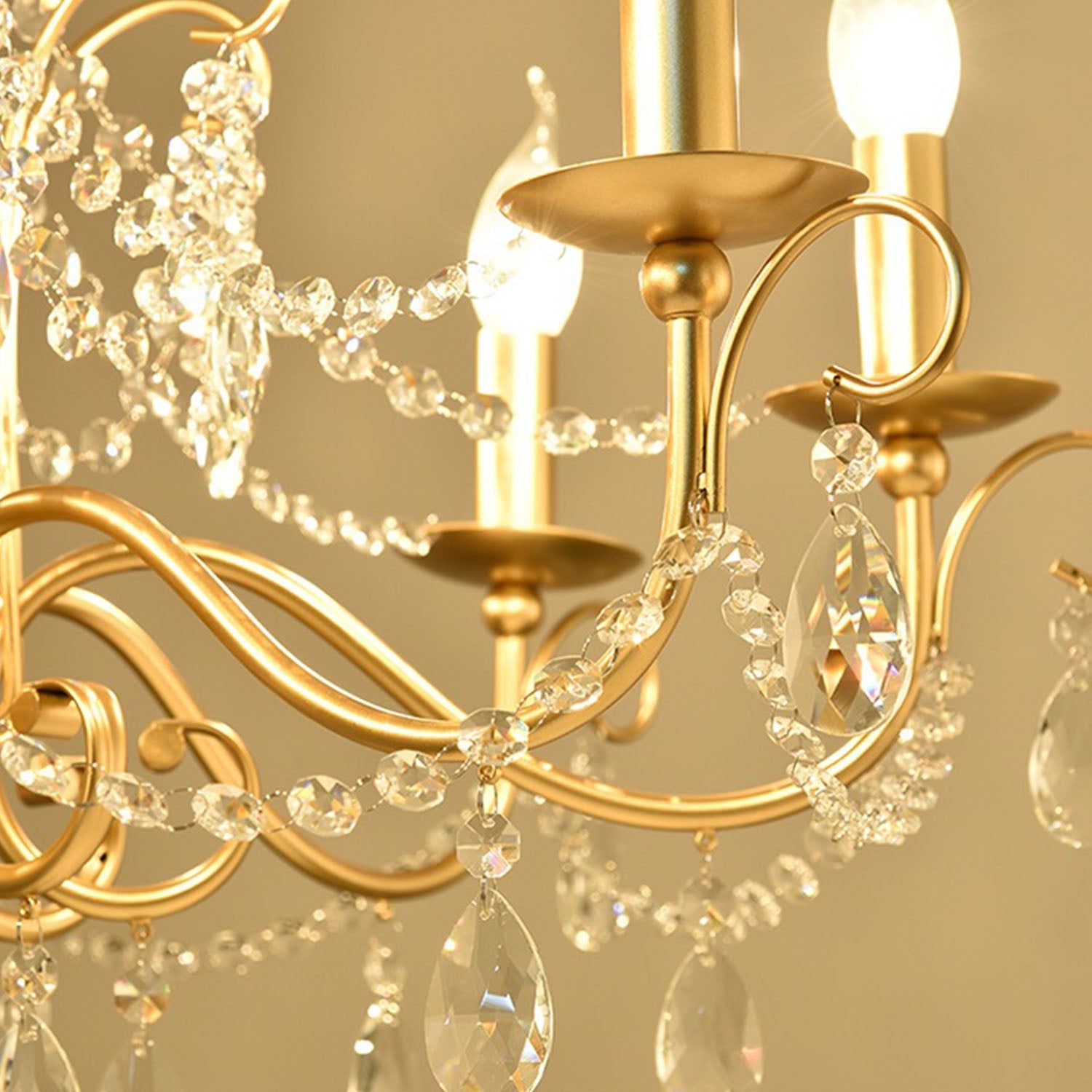 Gold Metal Candle Style Crystal Chandelier - Detail Picture