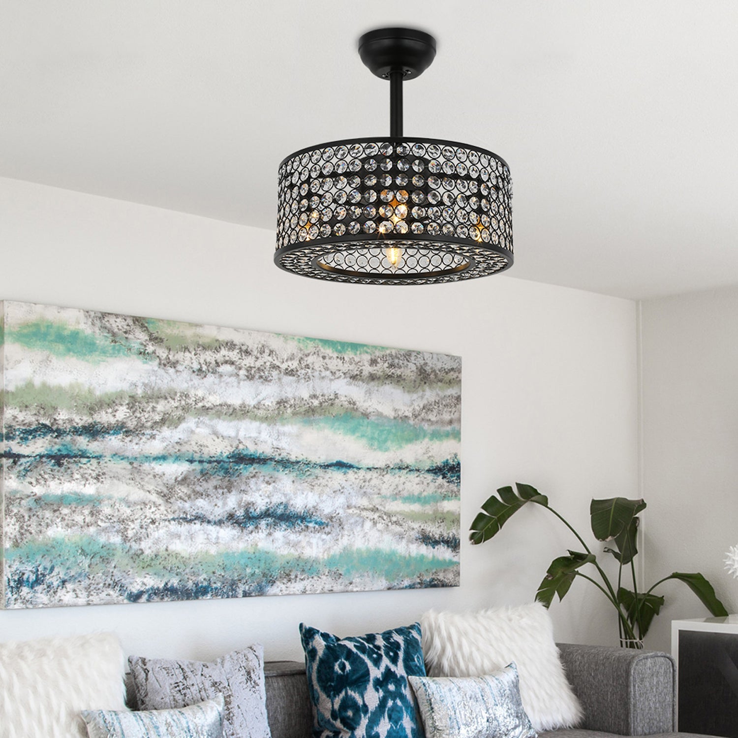 8 - Blade Drum Ceiling Fan with Remote Control - Fandelier - Living Room | Sofary