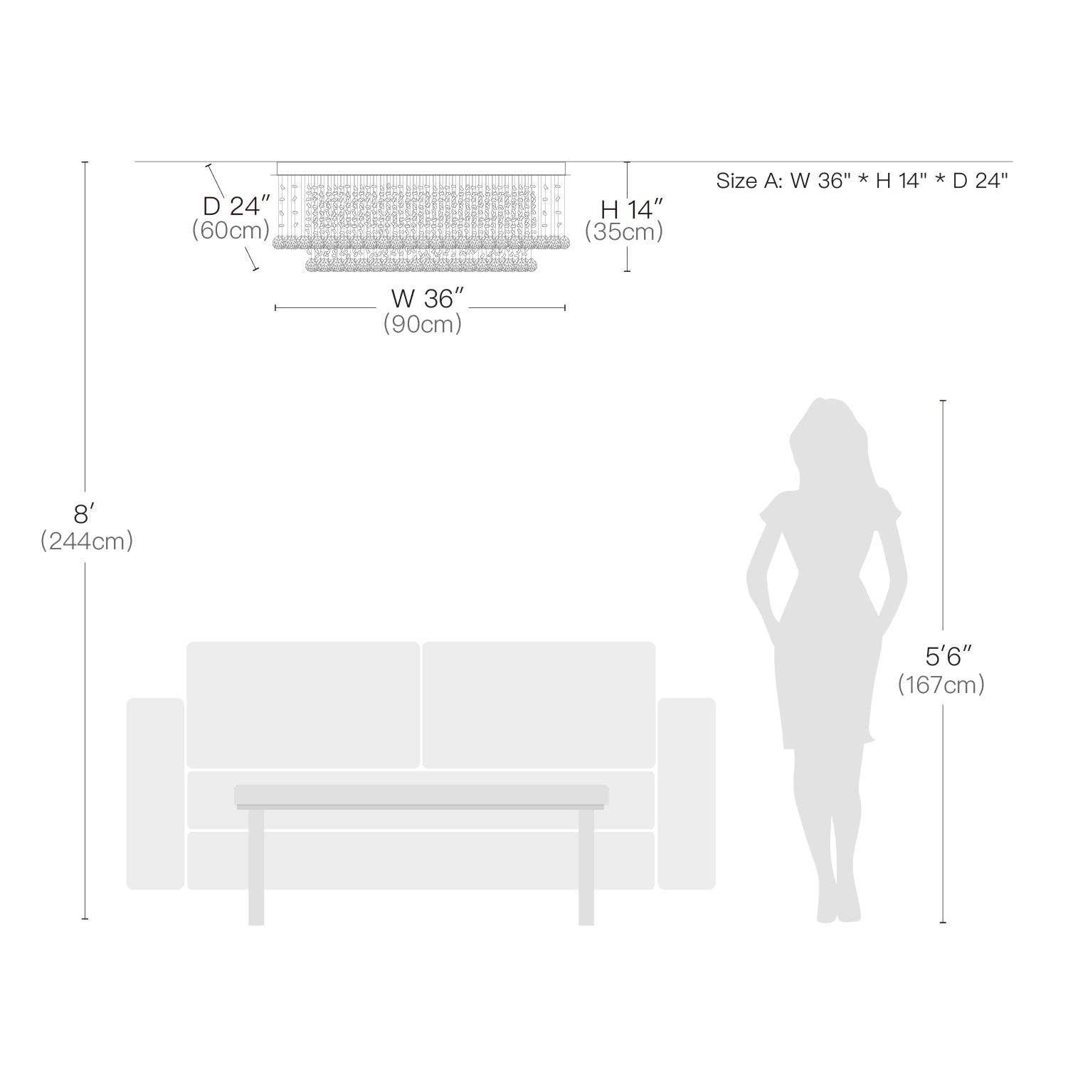 Rectangular Multi layer Cloud Design Crystal Chandelier- Size Dimension