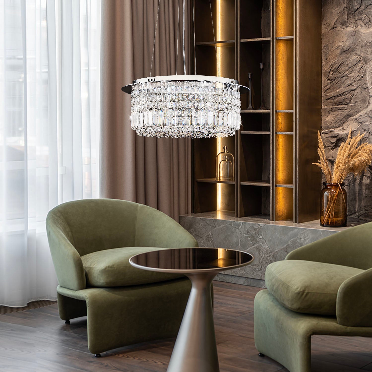 Modern Round Drum Crystal Chandelier - Living Room | Sofary