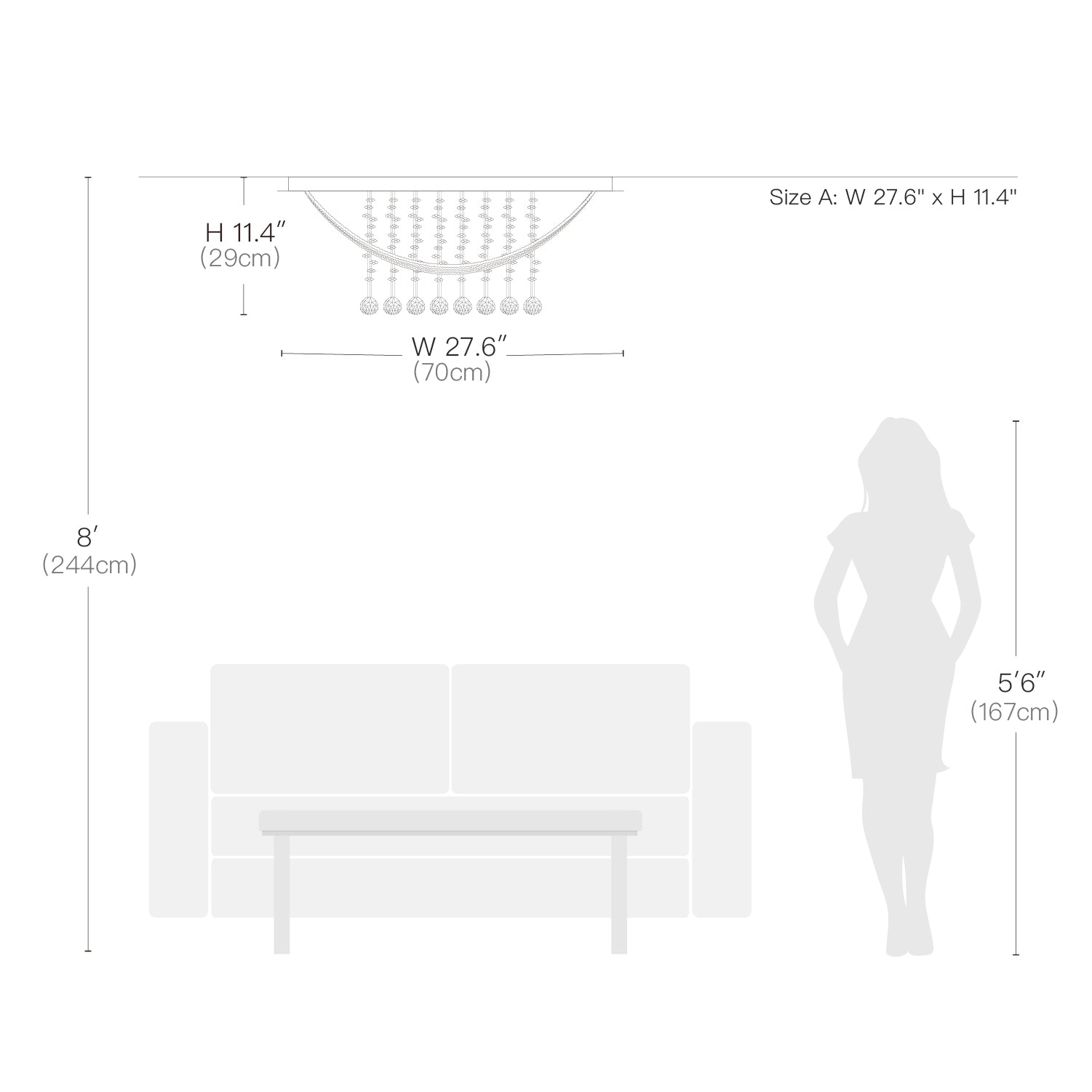 Boat Shape Luxury Crystal Chandelier - Modern Ceiling Light - Size Dimension