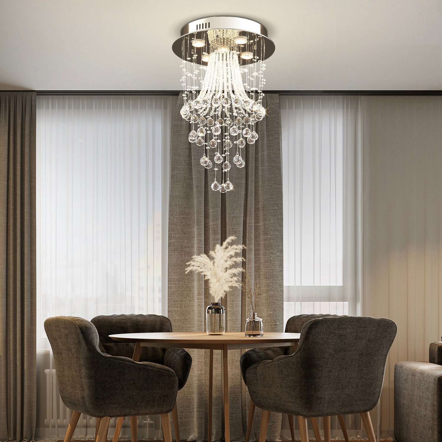 Modern Round Flush Mount Crystal Chandelier - dining room | Sofary