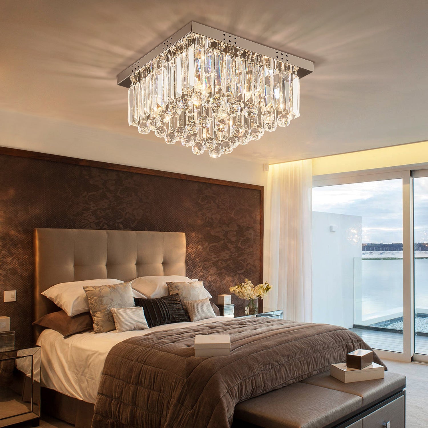 Square Rain Drop Crystal Ceiling Light - Contemporary Lighting Fixture