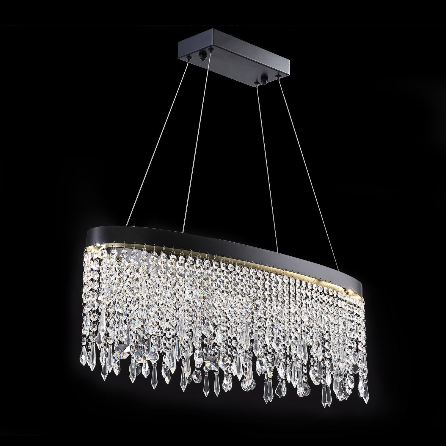 Oval Crystal Raindrop Chandelier - Black Background | Sofary