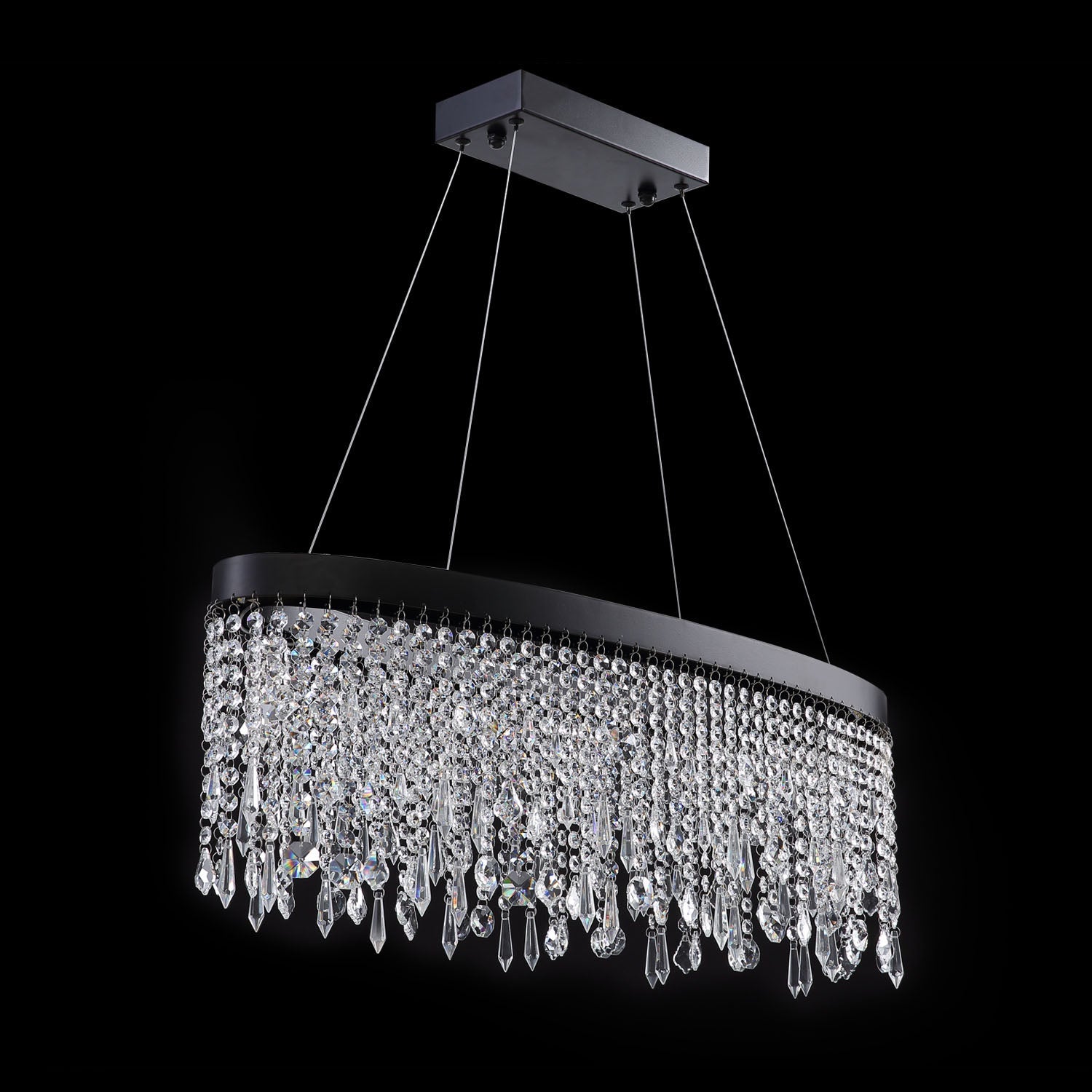 Oval Crystal Raindrop Chandelier - Black Background | Sofary
