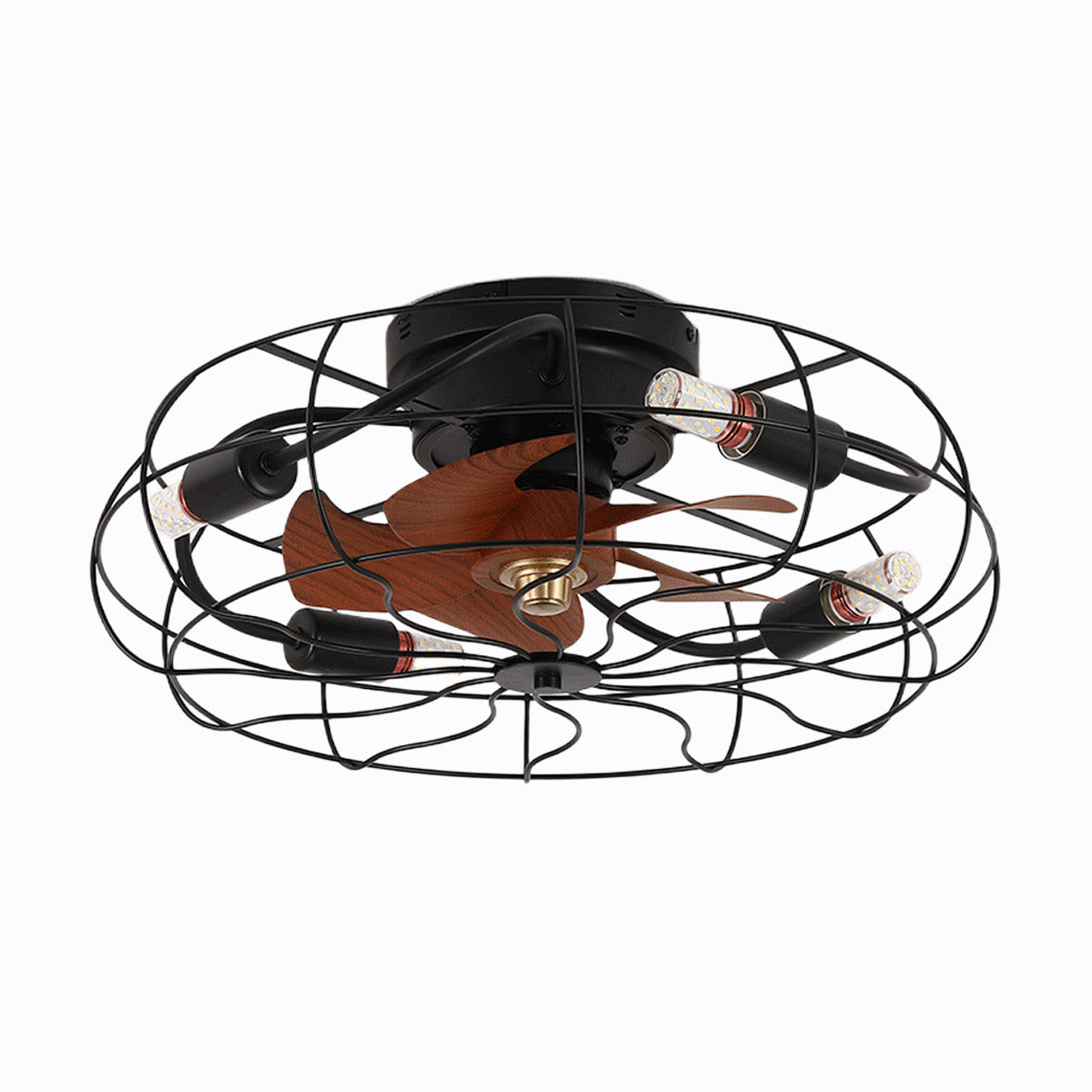 Industrial Style Caged Ceiling Fan with Lights--lamp photo