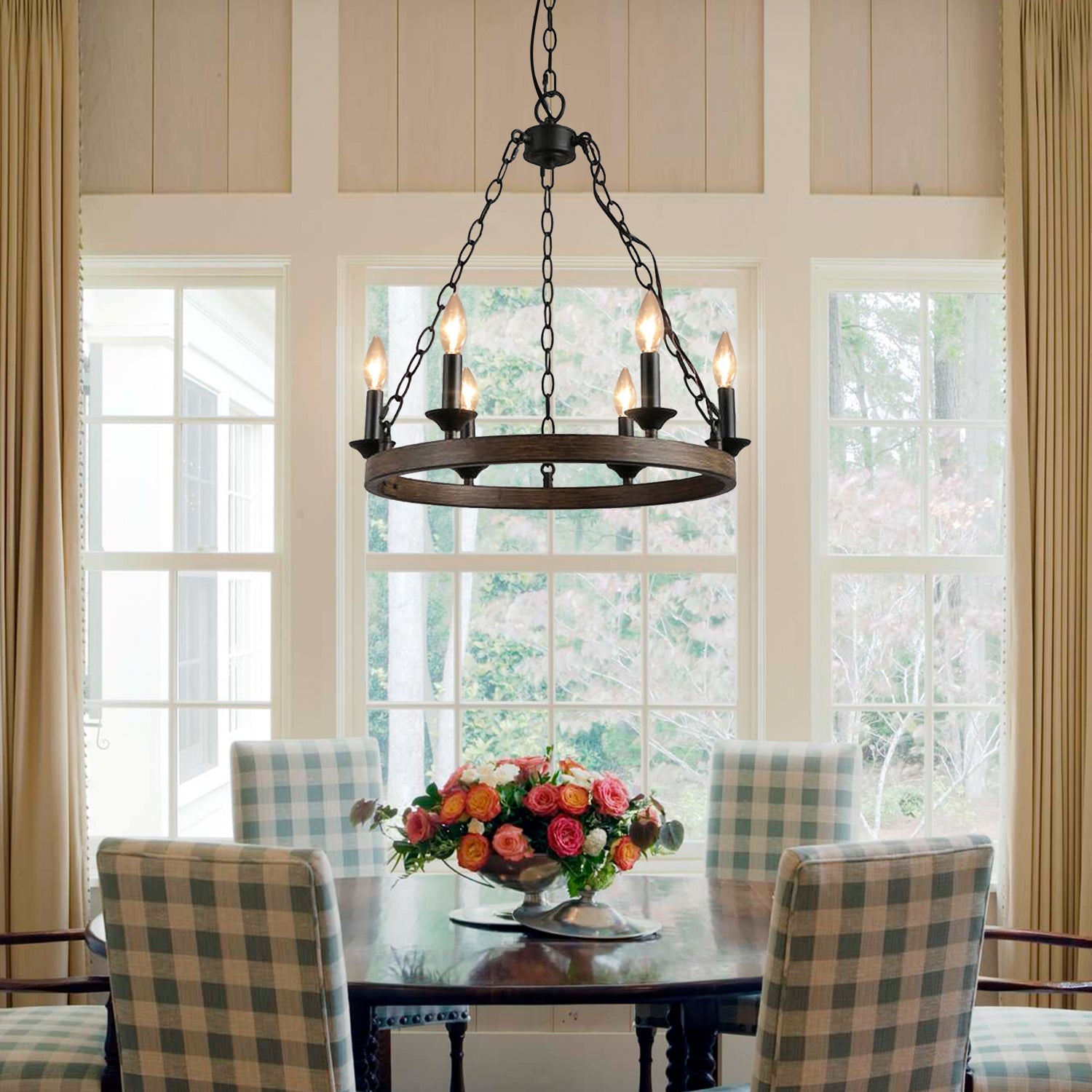Candle Style Wagon Wheel Chandelier - Dining Room - Rustic Design | Sofary