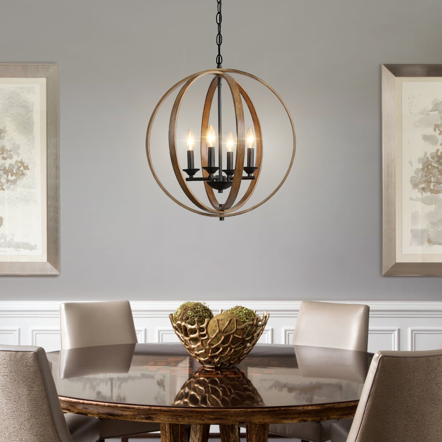 Dark Bronze Orb Chandelier - Dining Room - Rustic Design | Sofary