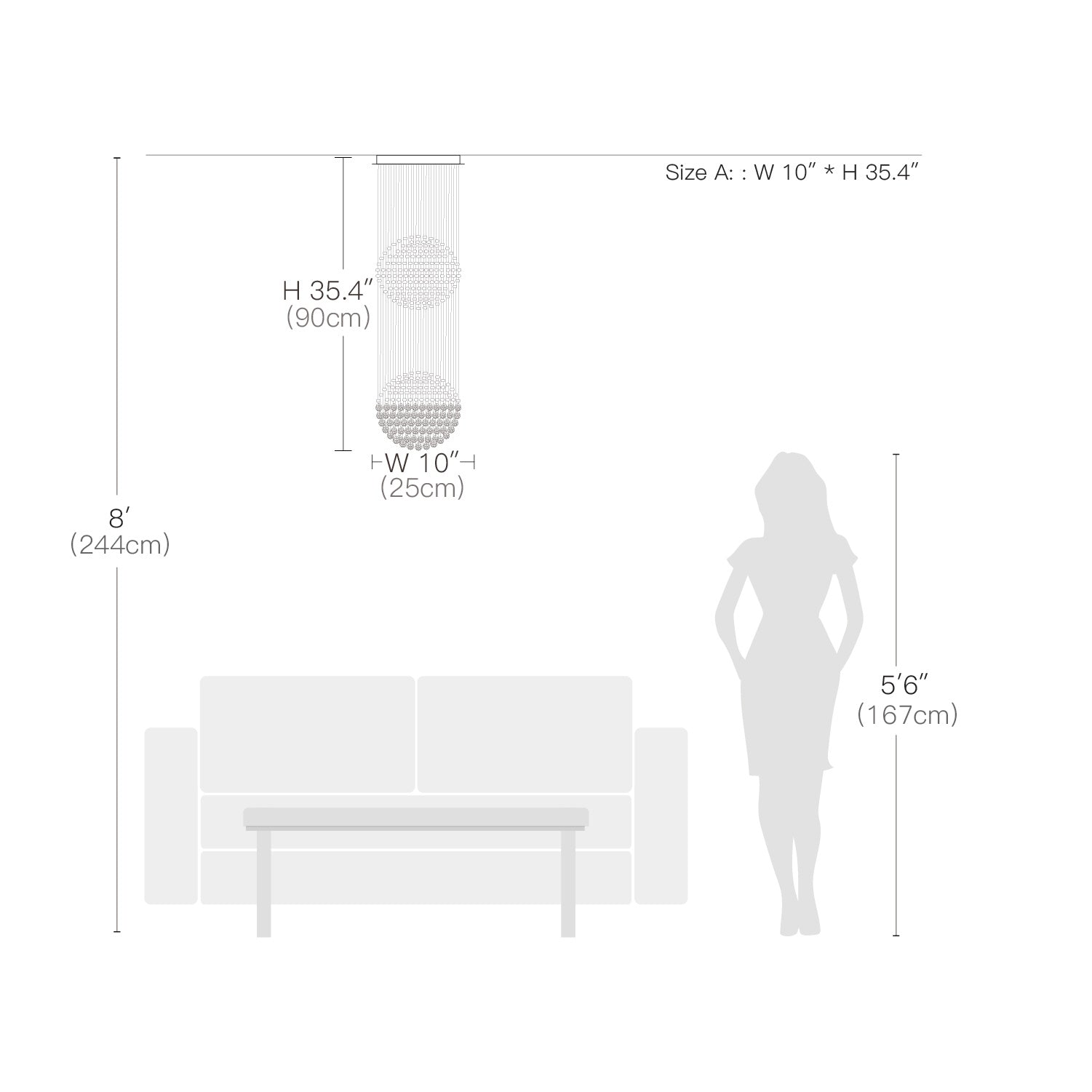 Double Sphere Raindrop Crystal Chandelier-Size Dimension