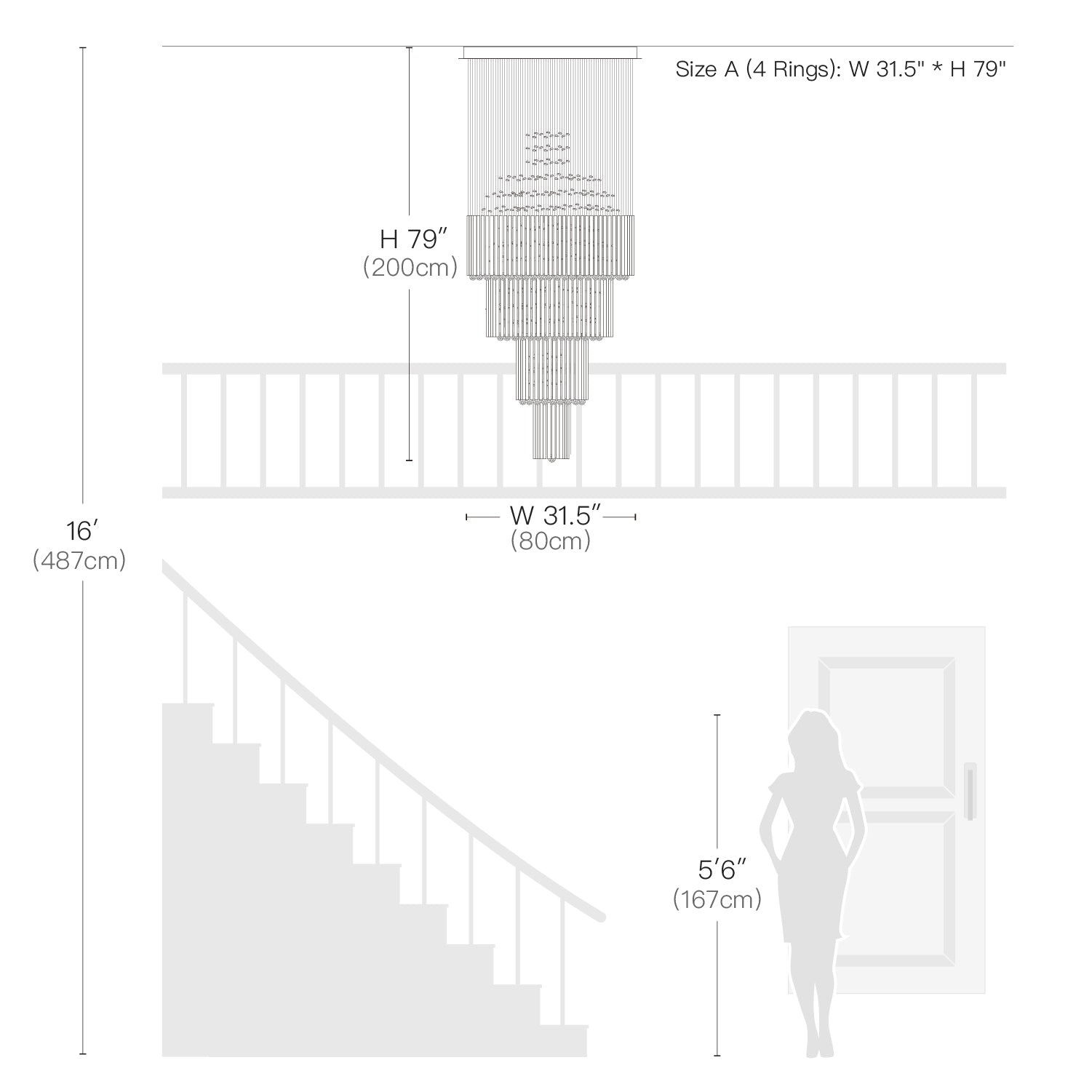 Floating Castle Raindrop Crystal Chandelier For Entryway - Double Layer - Size Dimension
