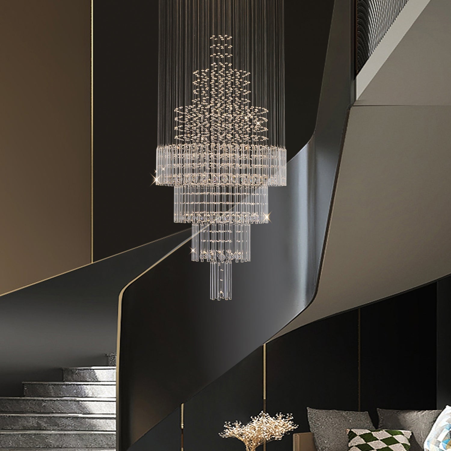 Floating Castle Raindrop Crystal Chandelier For Entryway - Double Layer - Staircase | Sofary