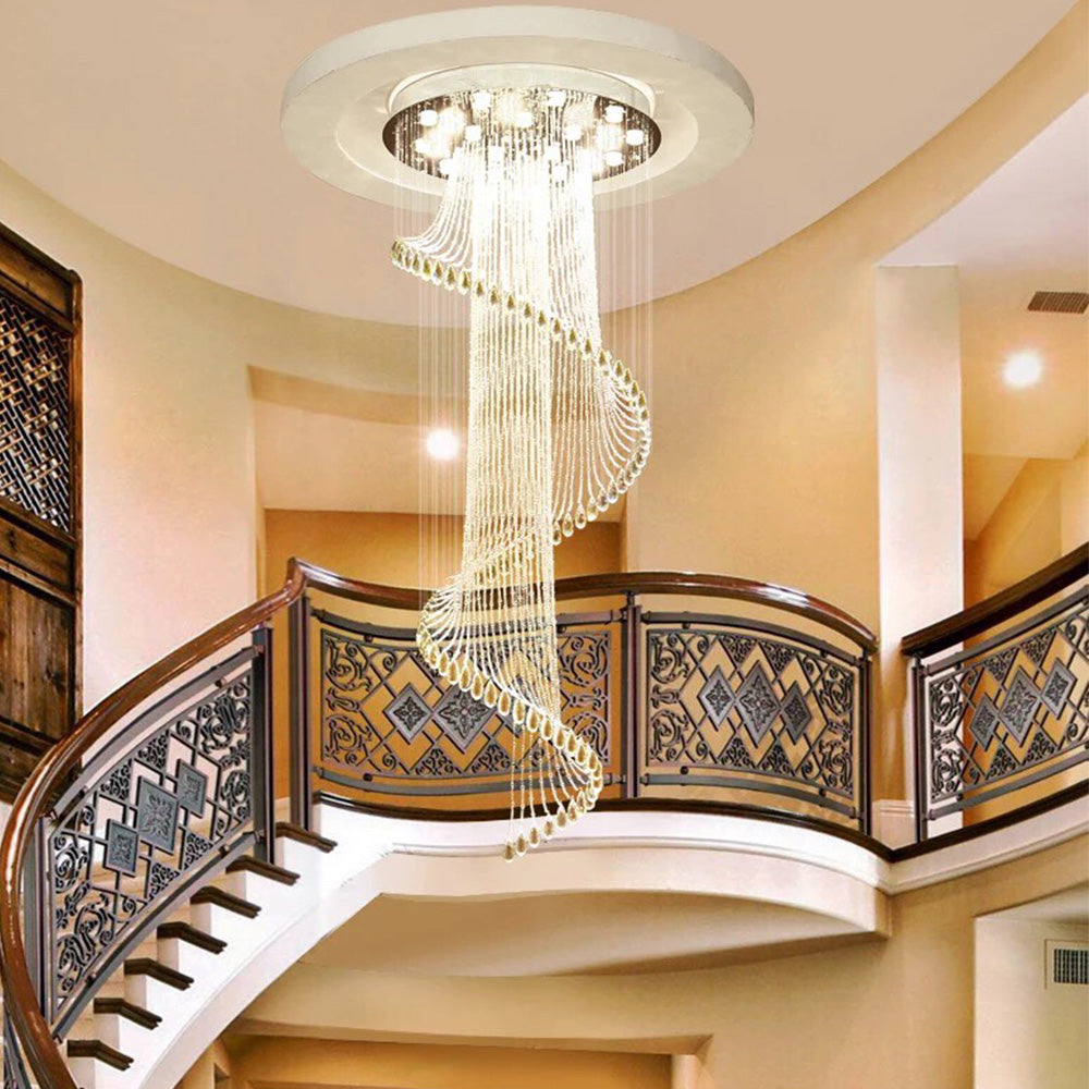 Modern Art Design Crystal Spiral Chandelier - Staircase