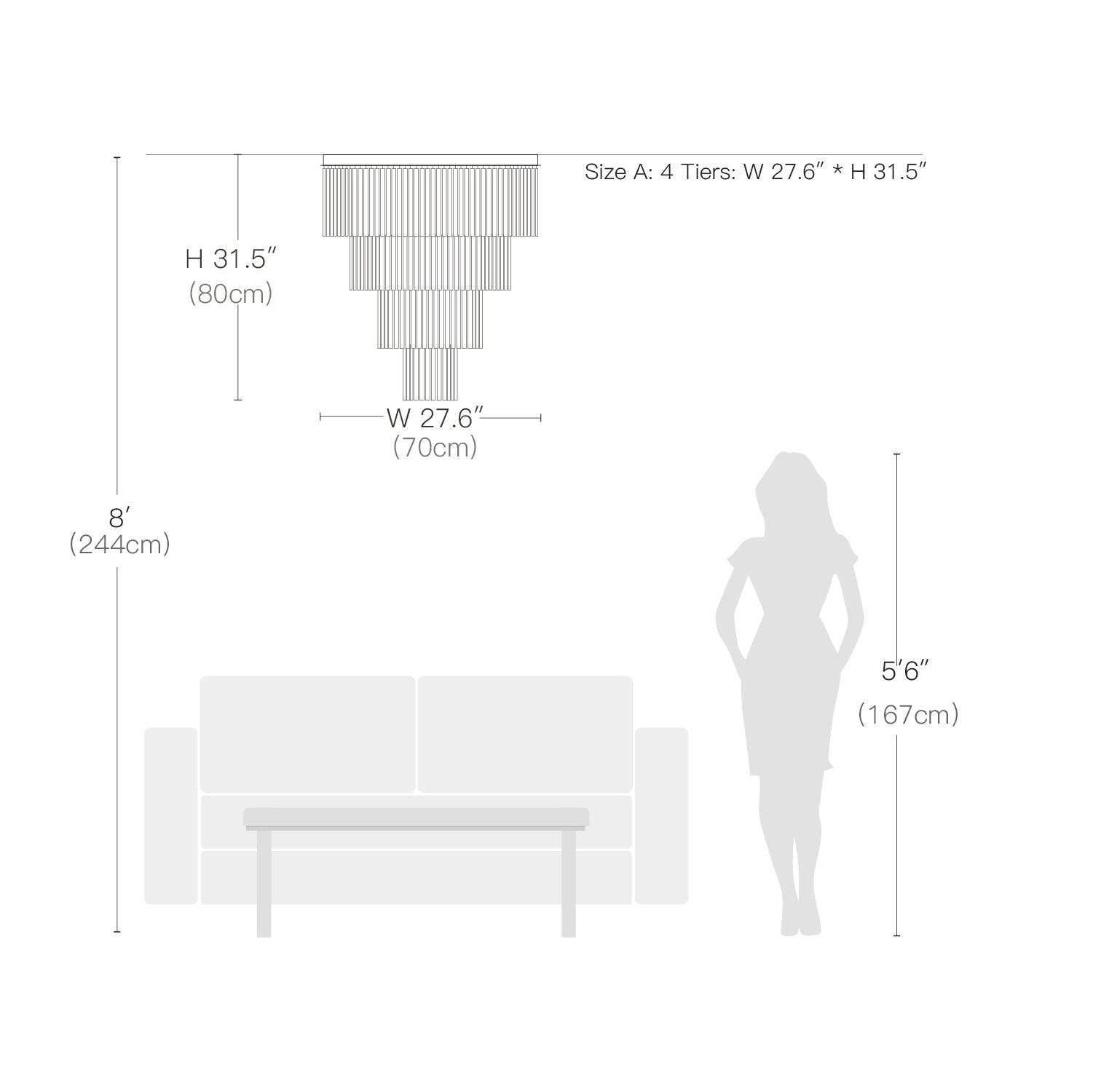 Multi Layers Round Raindrop Chandelier - Ceiling Light- Size Dimension