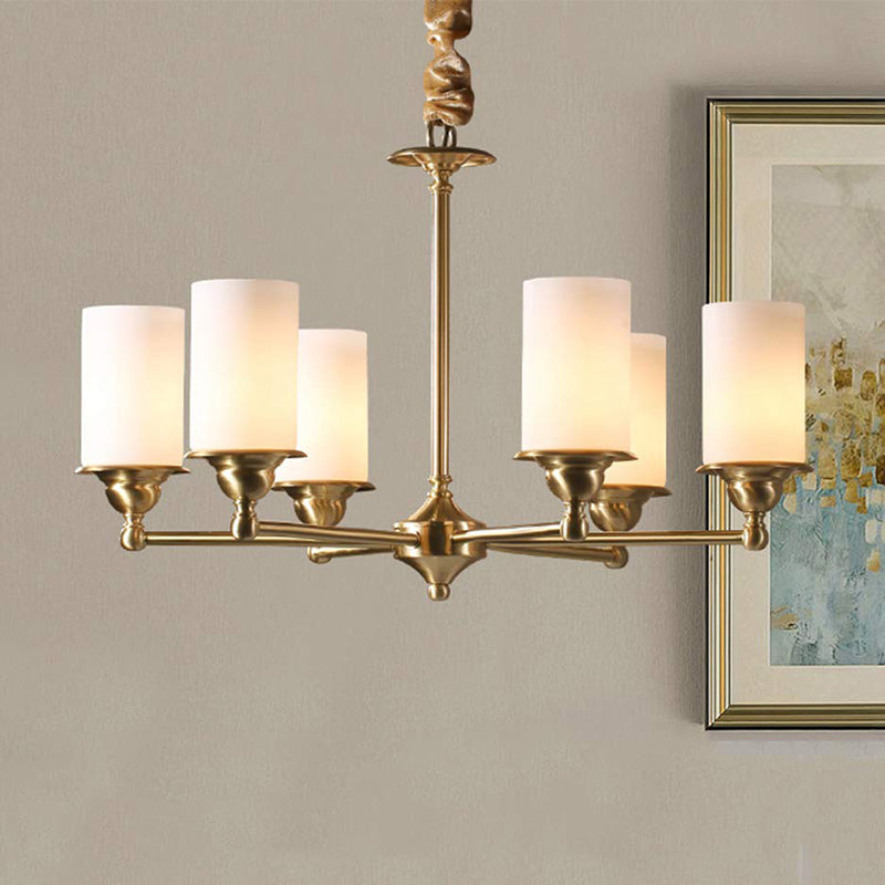 Rustic Vintage Pendant Light with Brass Body White Glass Lampshade - Living Room