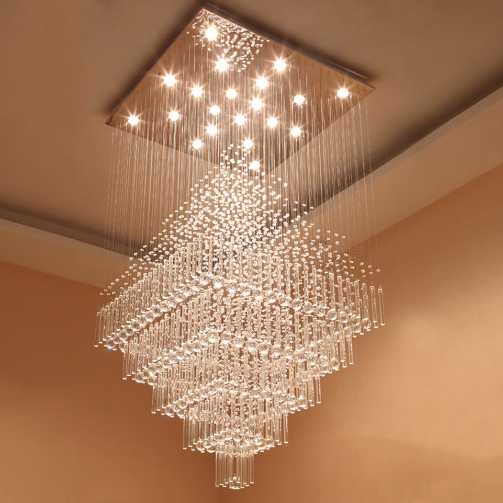 Square Floating Castle Raindrop Crystal Chandelier - Foyer