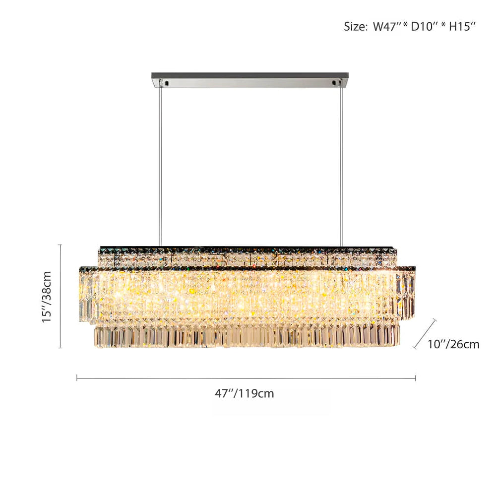 Modern Crystal Rectangle Raindrop Linear Chandeliers for Dining Room