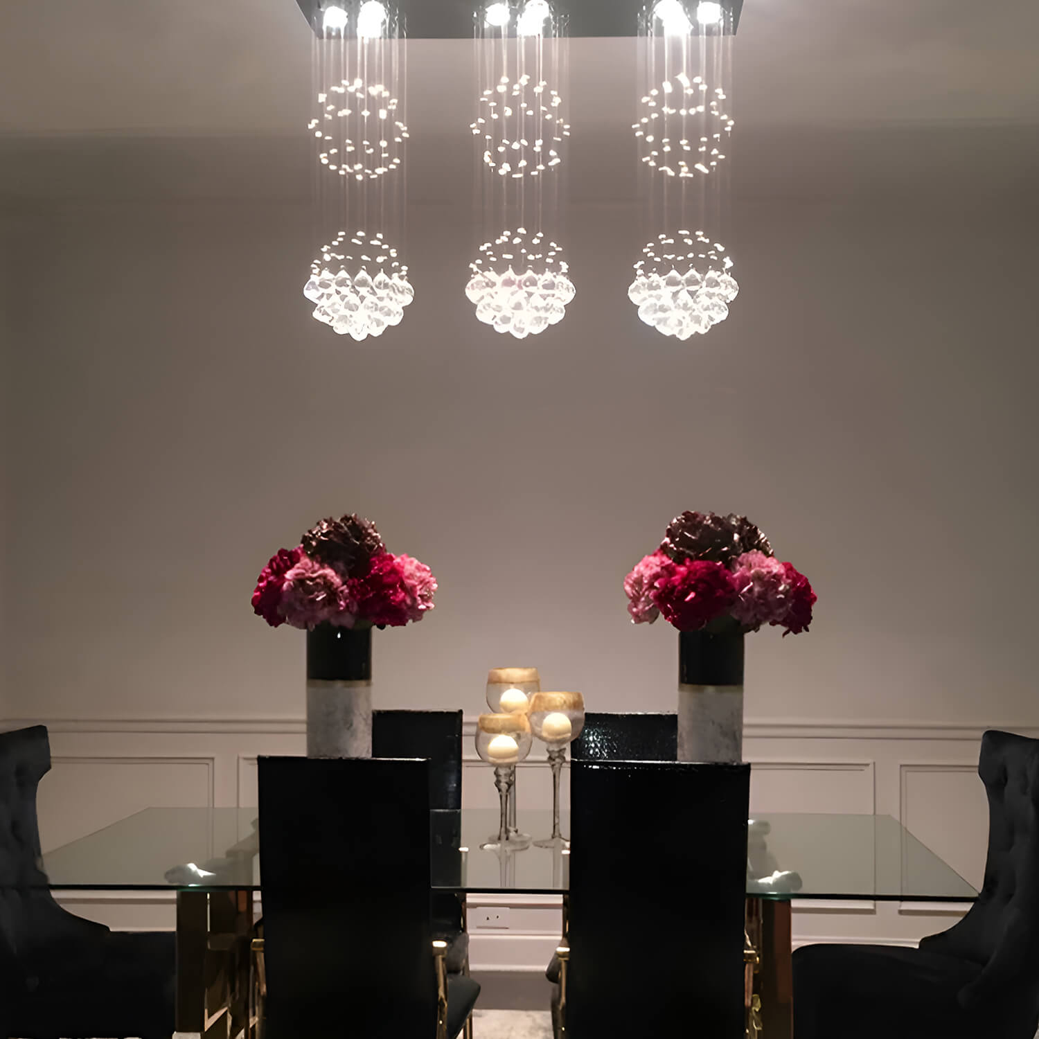 Contemporary Island Crystal Raindrop Chandelier - Dining Room Ceiling Light-light-on |Sofary