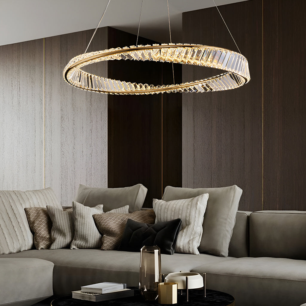 Gold Irregular Ring Crystal Pendant Led Lamp-living-room-1|Sofary
