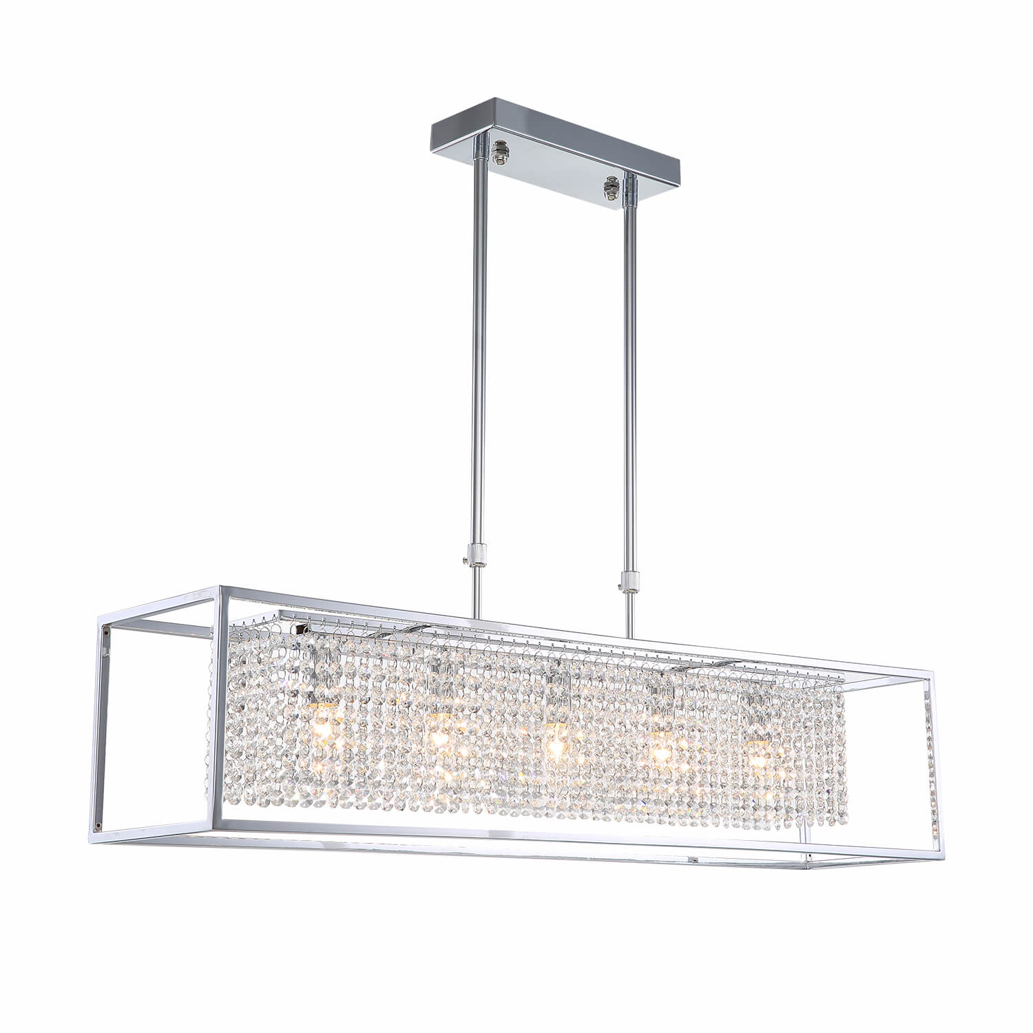 Modern Rectangular Chrome Frame Pendant Light - Dining Room Crystal Chandelier - Dining room-three