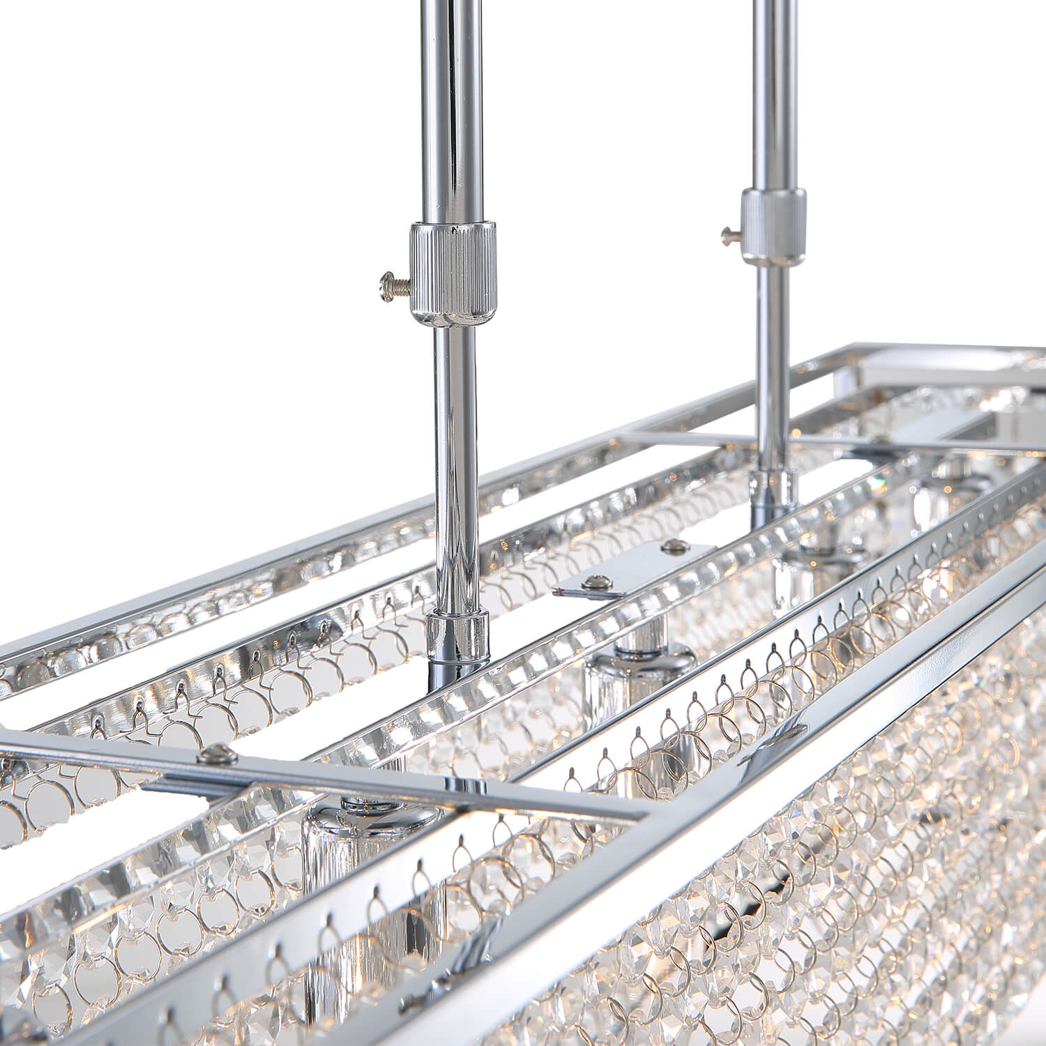Modern Rectangular Chrome Frame Pendant Light - Dining Room Crystal Chandelier - Dining room-detail three