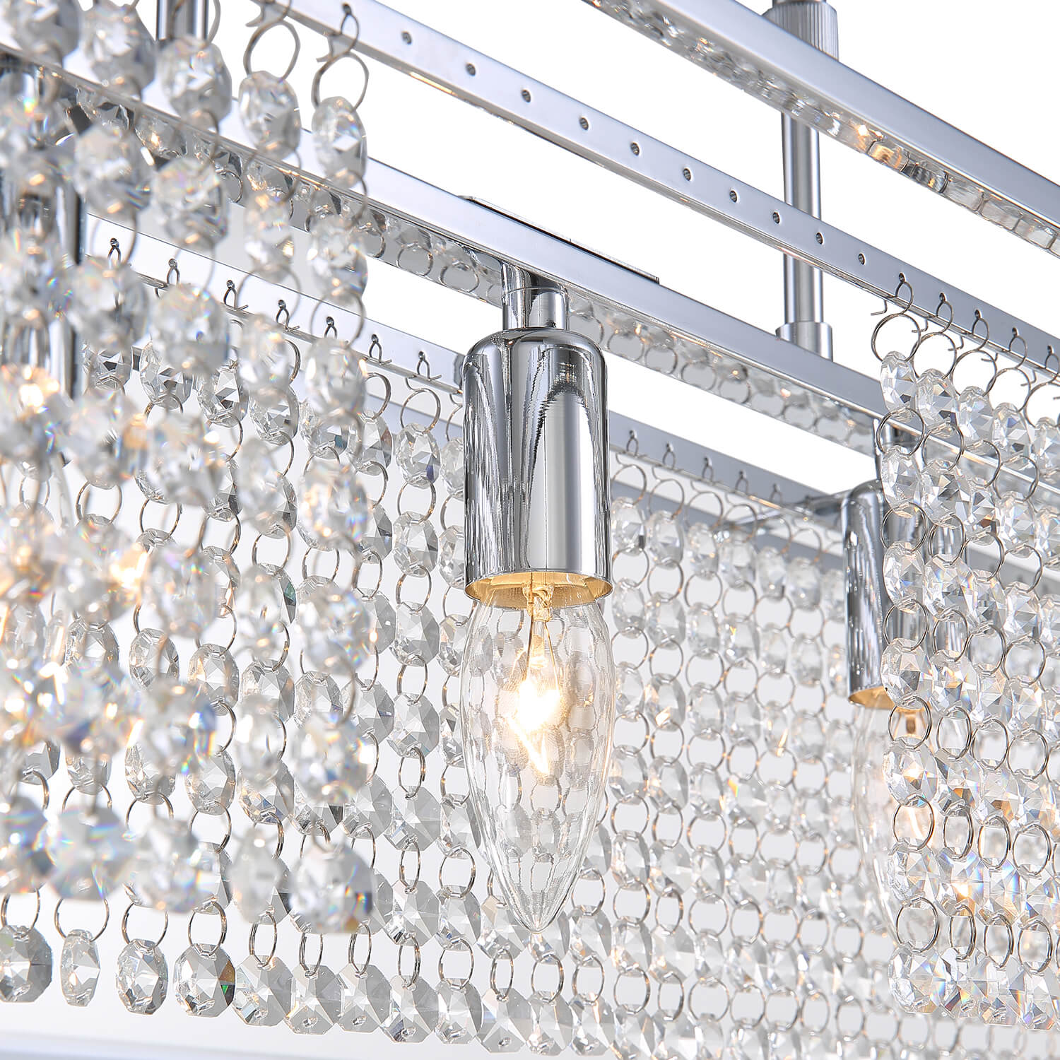 Modern Rectangular Chrome Frame Pendant Light - Dining Room Crystal Chandelier - Dining room-detail five