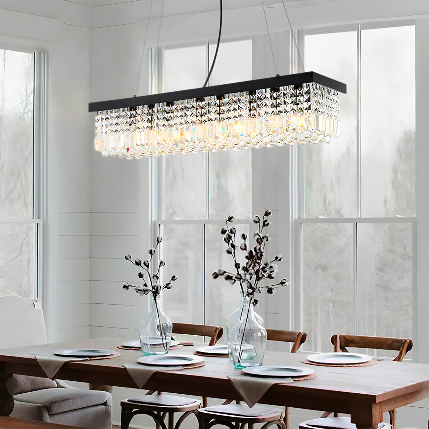 Rectangular Crystal Chandelier - Dining Room Crystal Chandeliers-4 |Sofary