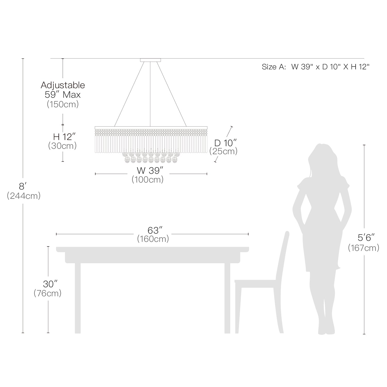 Rectangular Frosted Crystal Chandelier-size|Sofary