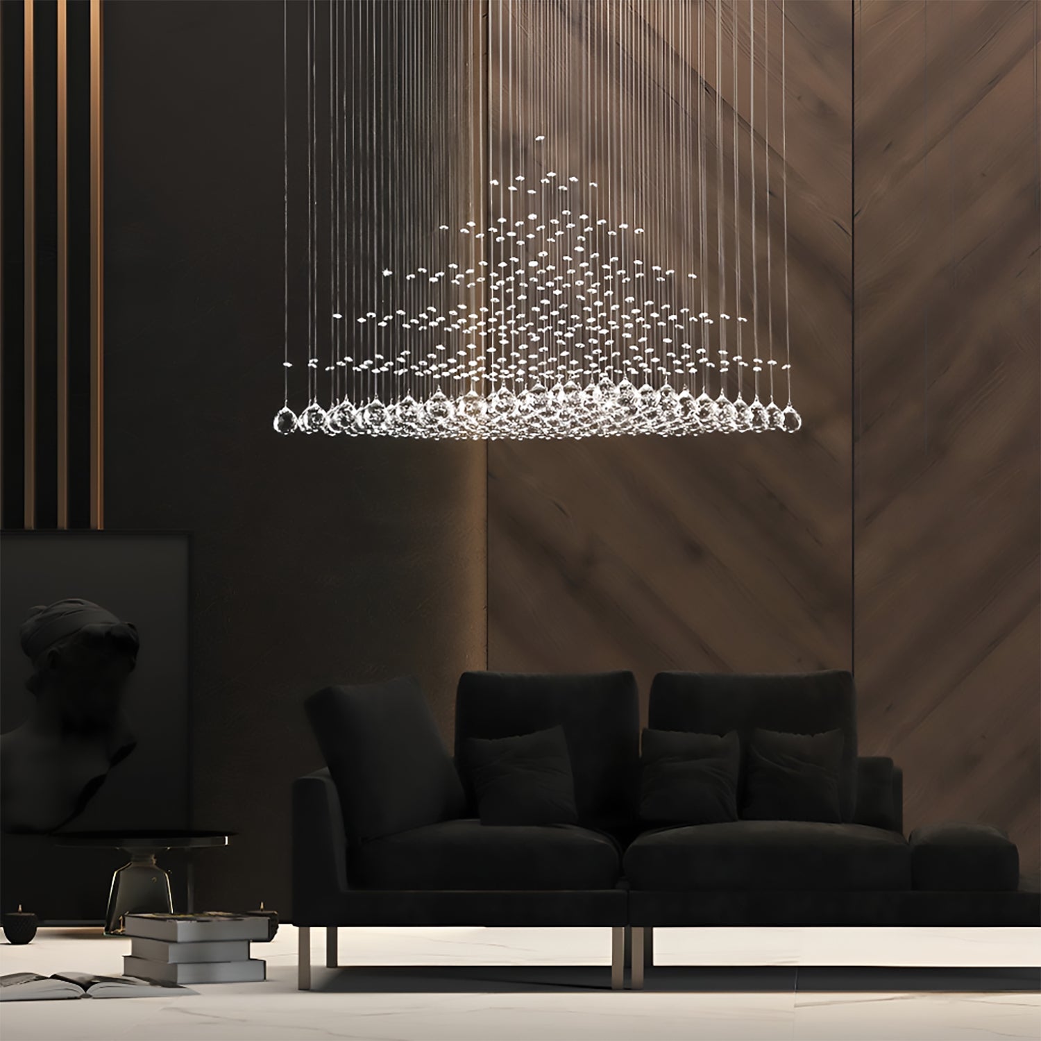 Square Base Pyramid Raindrop Crystal Chandelier - Ceiling Light-living-room-2|Sofary