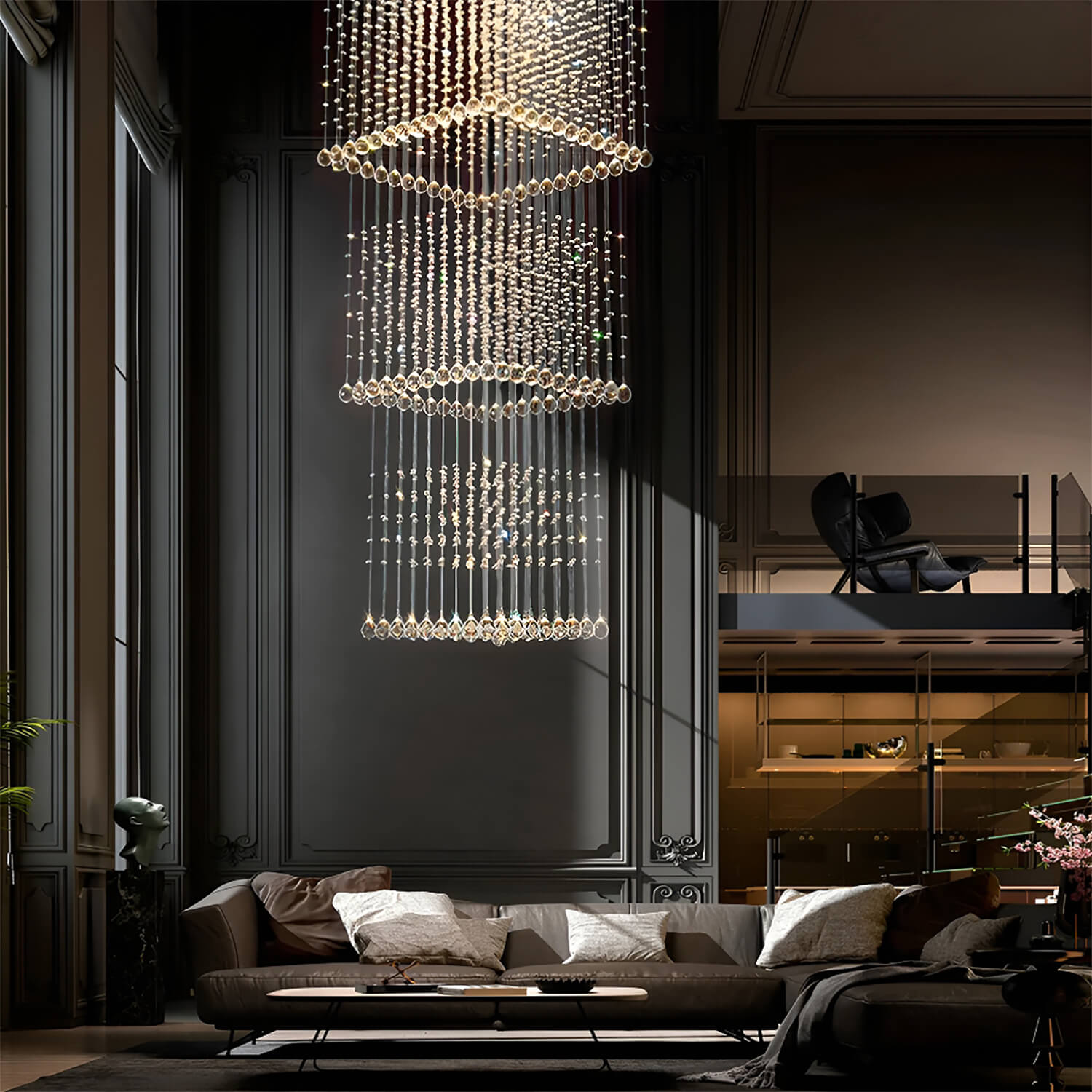 Square Long Crystal Raindrop Chandelier-Living room-1 |Sofary