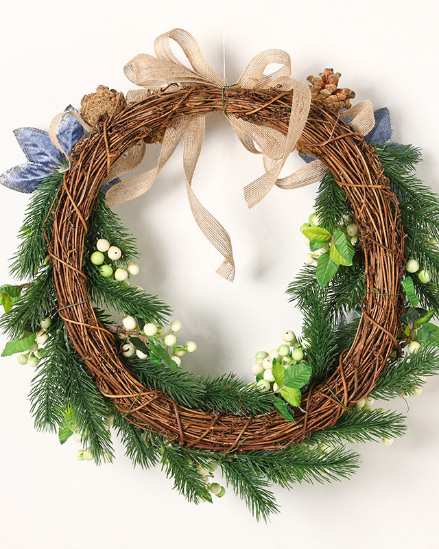 Grapevine Pine Cone Snowberry Wreath