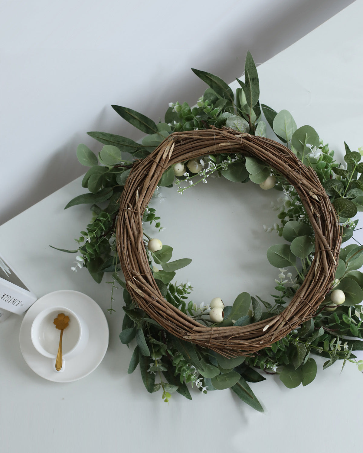 Grapevine Snow Berry Olive Eucalyptus Wreath