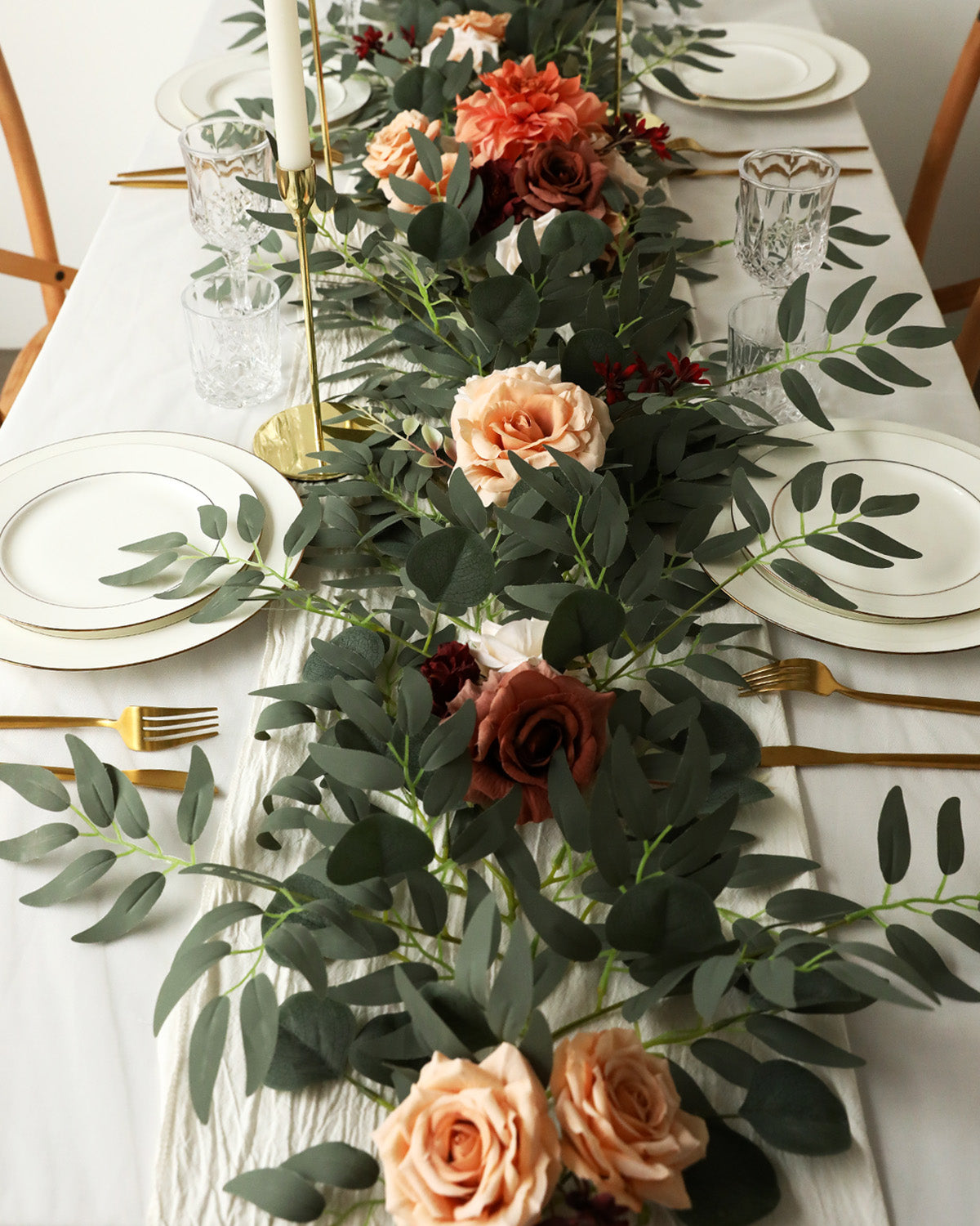 Long Dahlia Roses Eucalyptus Centerpiece