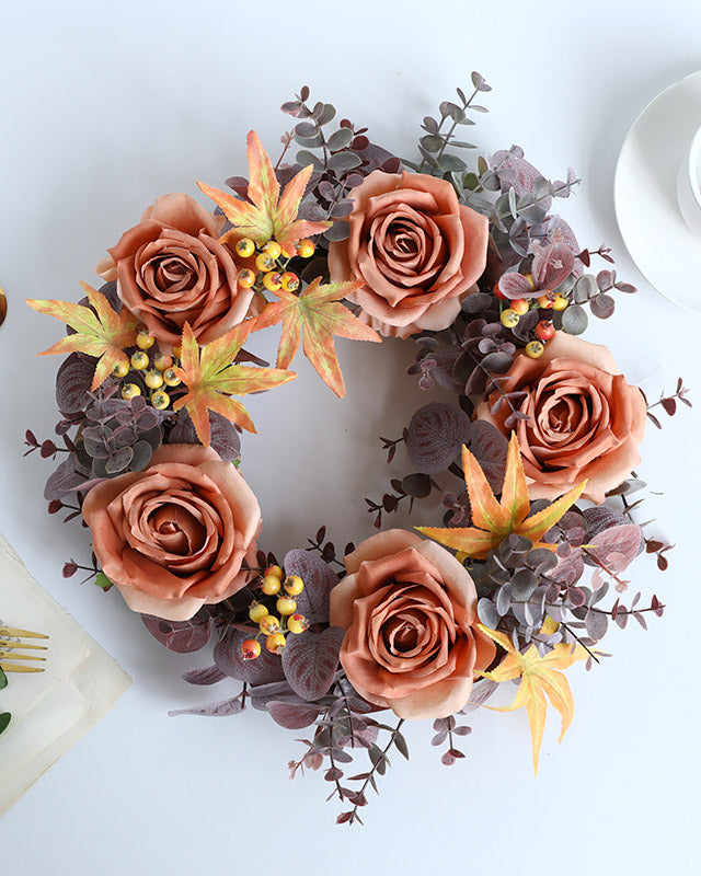 Artificial Rose Eucalyptus Maple Fall Wreath
