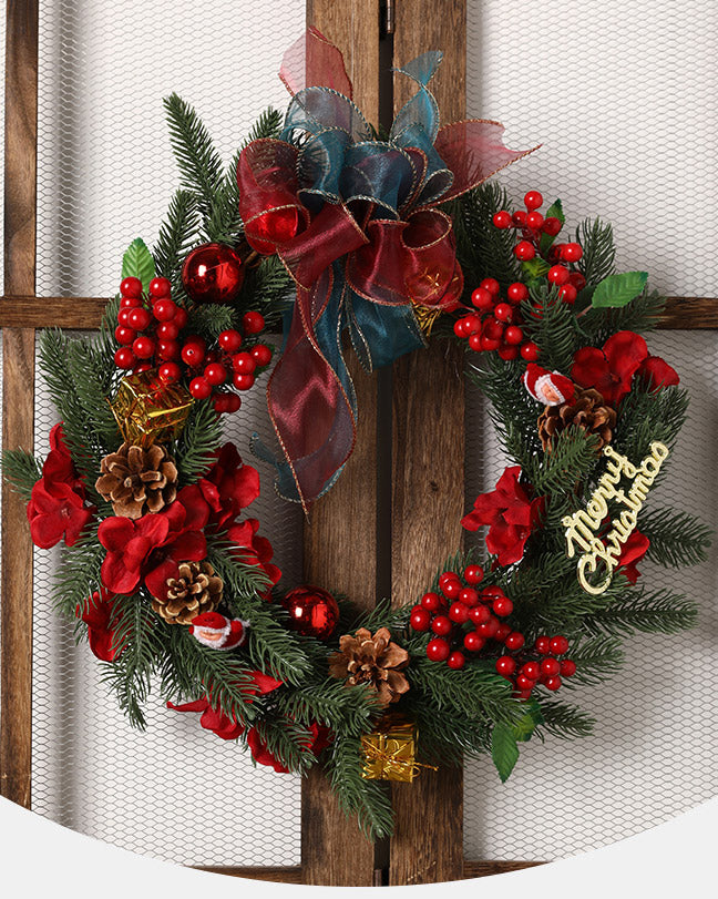 Indoor/Outdoor Red Berry & Pine Wreath with Ribbon
