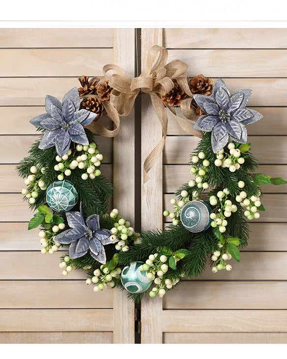 Poinsettias Pine Cone Snowberry Wreath Outdoor