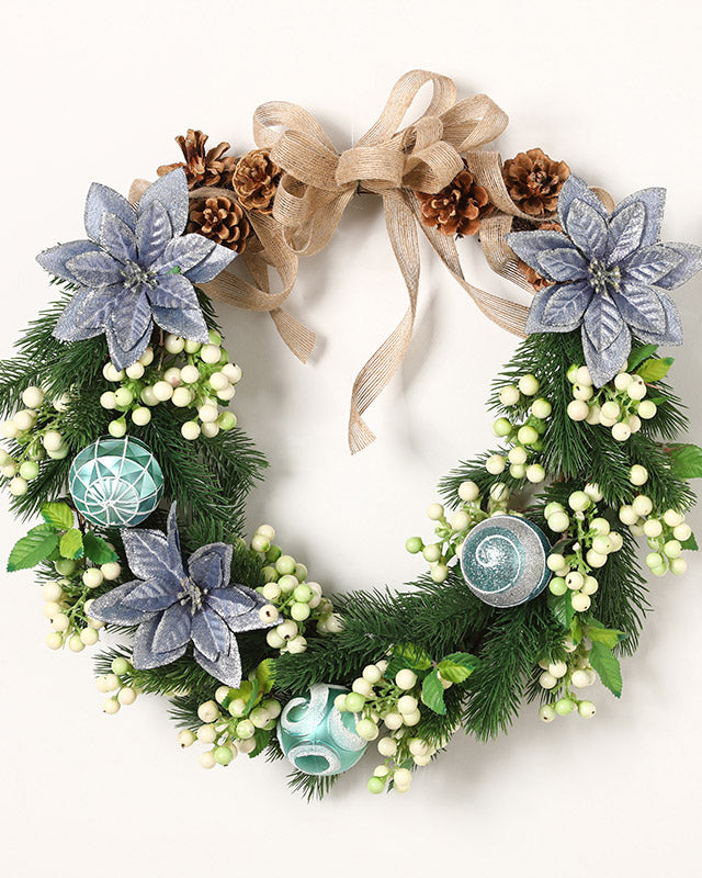 Poinsettias Pine Snowberry Burlap Wreath