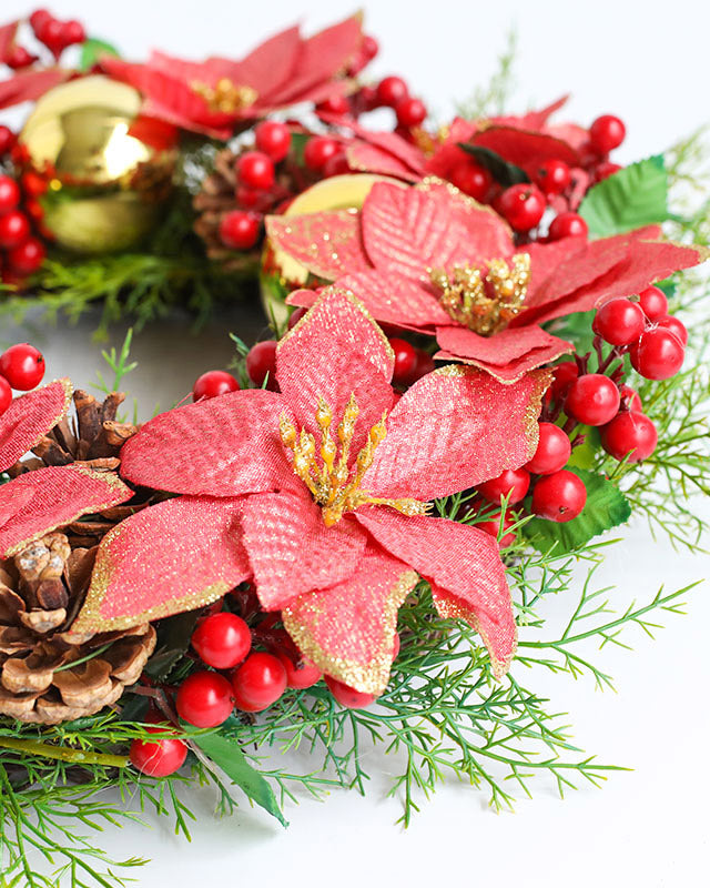 Outdoor Poinsettias Red Berry Pinecone Wreath
