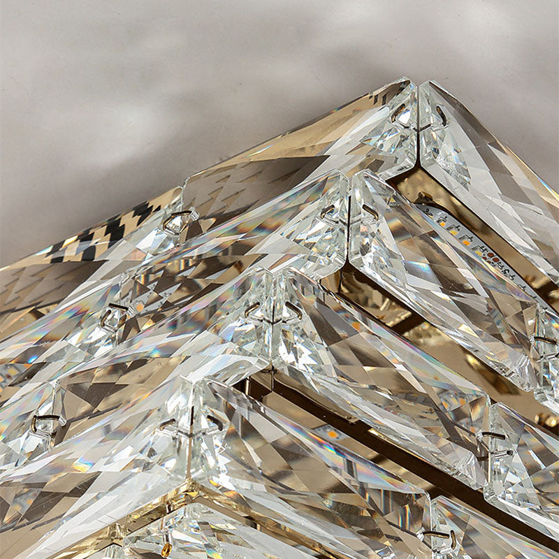 Gold Multi-layer Square Crystal Chandelier - Ceiling Light - Crystal Detail | Sofary