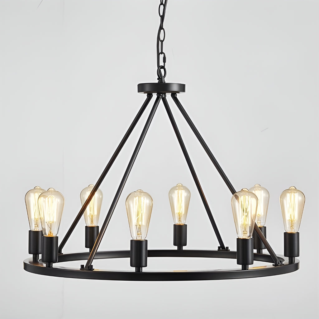 12 Lights Wagon Wheel Chandelier Black Round Globe Wrought Iron Pendant Lights  light-on | Sofary Lighting