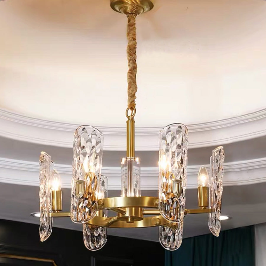 Luxury Copper Crystal Chandelier with Unique Wavy Shades